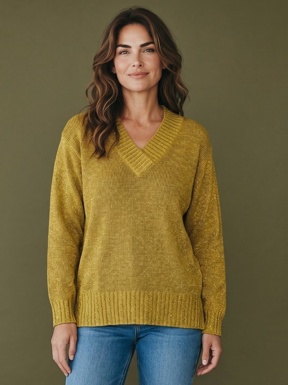 Vintage Diane Von Furstenberg Color Authority V-Neck Sweater in Mustard Size S